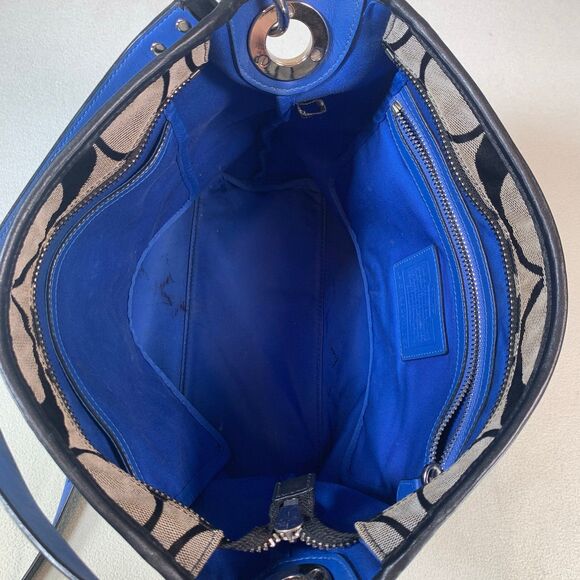 Coach Jacquard Black Blue Hamptons Weekend Satchel Purse C1282-10055 shoulder - Picture 10 of 11